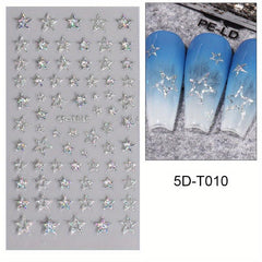 Engraved Flower Nail Stickers 5D Embossed Designs Adhesive Nail Decals