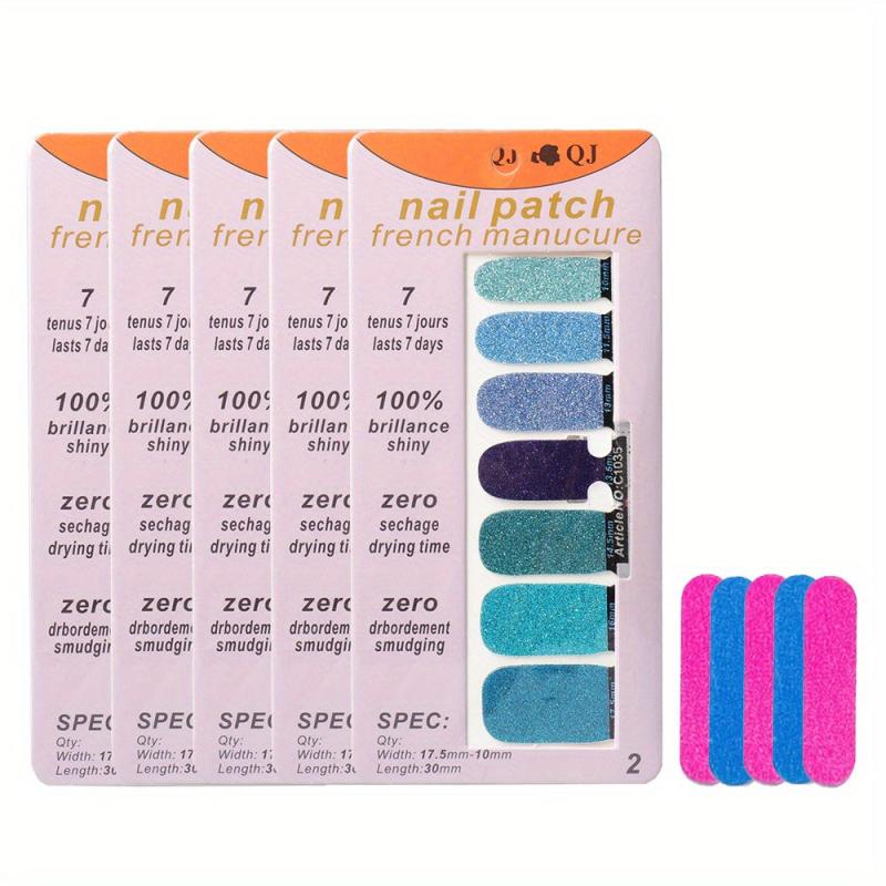 10 Glitter Nail Stickers & Files for DIY Nail Art, Salon Decals