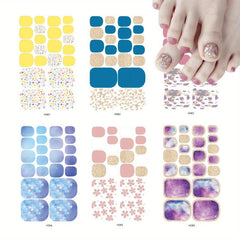 6 Sheets Waterproof Toe Nail Art Decals Full Wraps Stickers