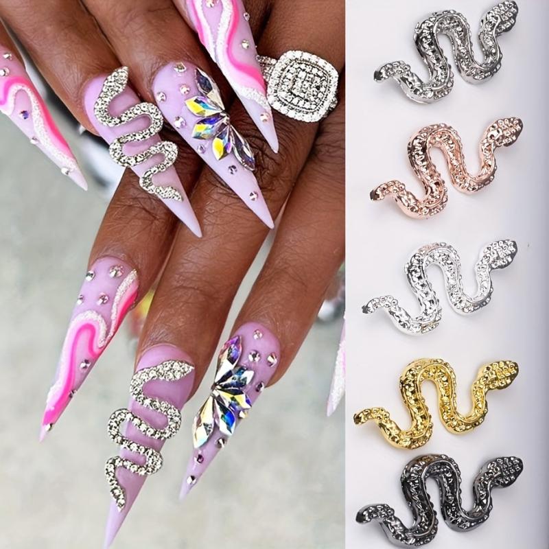 Set of 25 Alloy Snake Nail Art Charms with Rhinestone for DIY Nails Art