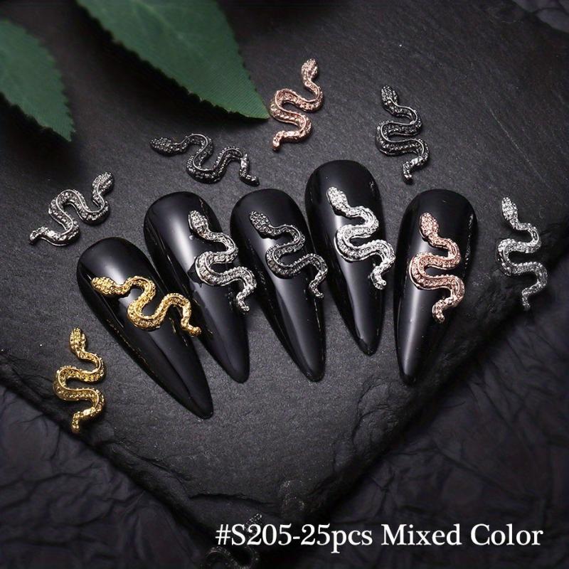 Set of 25 Alloy Snake Nail Art Charms with Rhinestone for DIY Nails Art