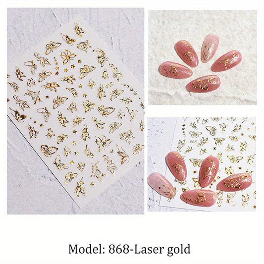 Y2K 3D Butterfly Nail Art Stickers Golden & Silver Shapes DIY Decoration