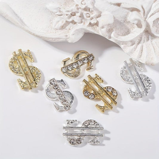 16 PCS Money Dollar Nail Charms 3D Nail Rhinestone Art Decorations