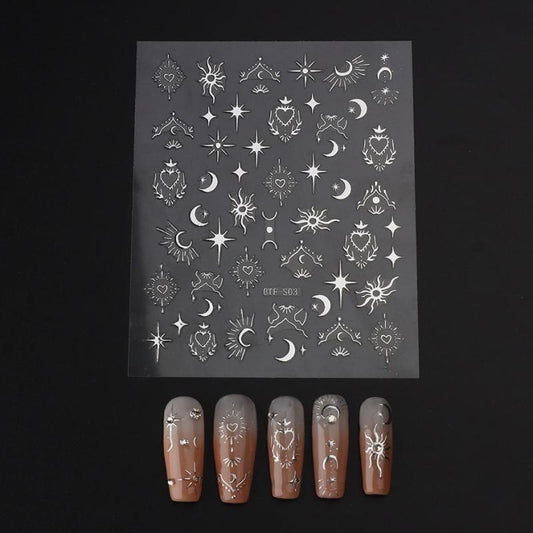 5D Embossed Nail Art Sticker Decals - Sun Moon Star Heart Nail Stickers