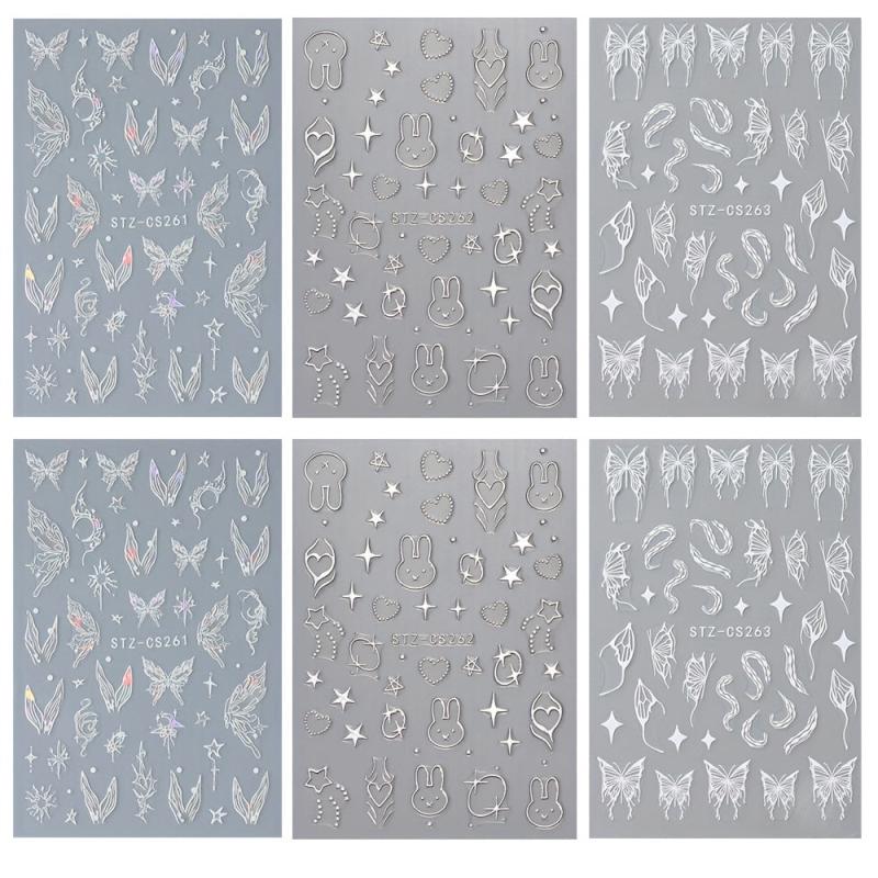 6pcs Butterfly Snake Bunny Nail Art Stickers