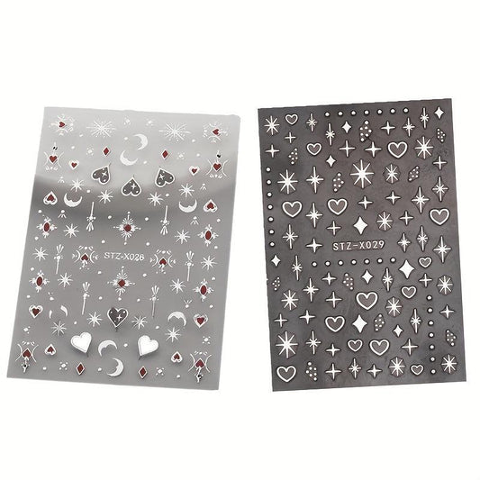 2pcs Heart Moon Star Nail Art Stickers Self Adhesive Decals