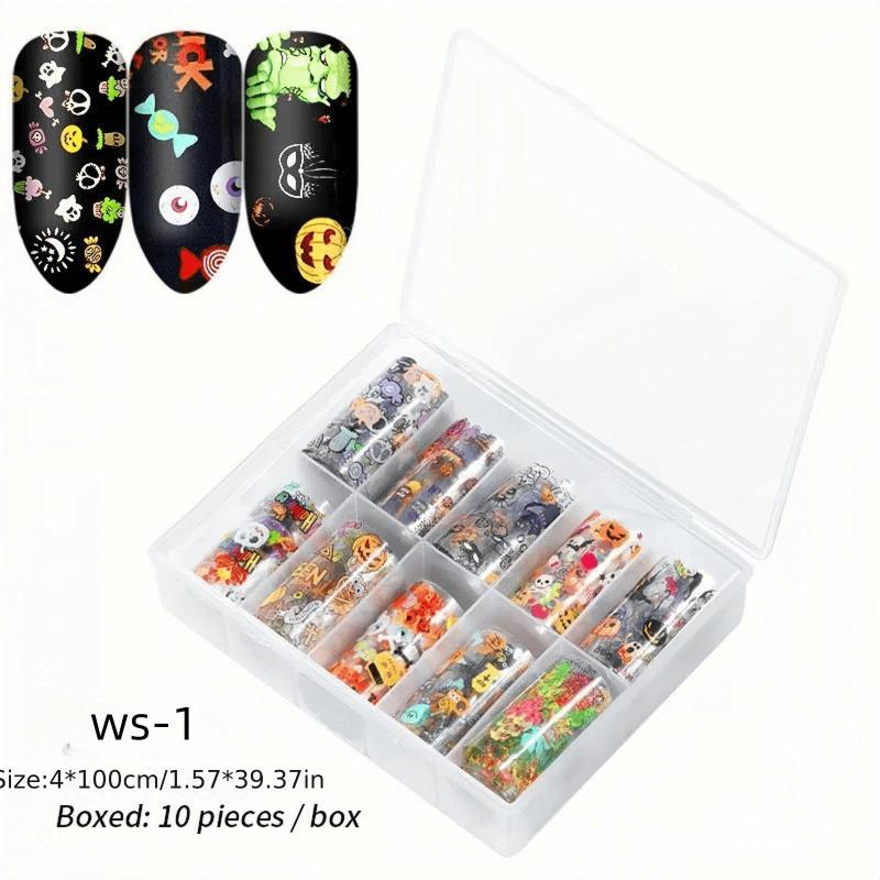 Halloween Nail Foil Transfer Stickers Pumpkin Ghost Decals DIY