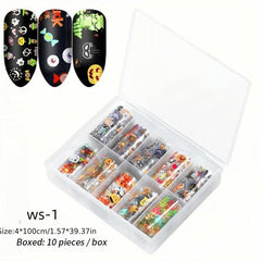 Halloween Nail Foil Transfer Stickers Pumpkin Ghost Decals DIY