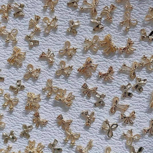 10 Pcs Bow Knot Metal Nail Charms Golden Silver Alloy Decors For Nails Art