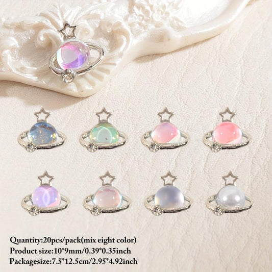 20pcs Planet Nail Art Charms Cat Eye Rhinestones 3D Star Nail Gem Accessories
