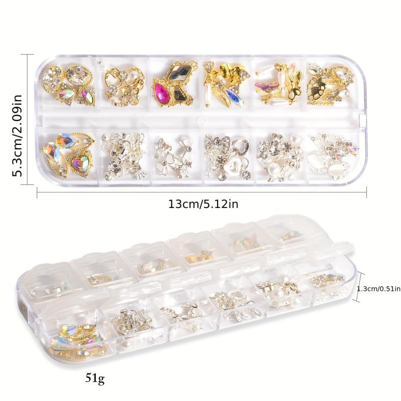 48pcs Nail Art Charms With Rhinestones Pearls 3D Alloy Nail Gem Accessories