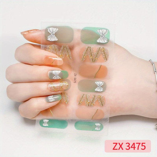 Gradient Glitter Nail Stickers Set Full Wraps Polish Stickers Decal Strips