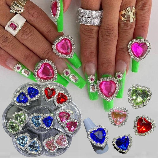 14 Pcs Heart Rhinestone Buttons Charms For Nails Sew On Embellishments