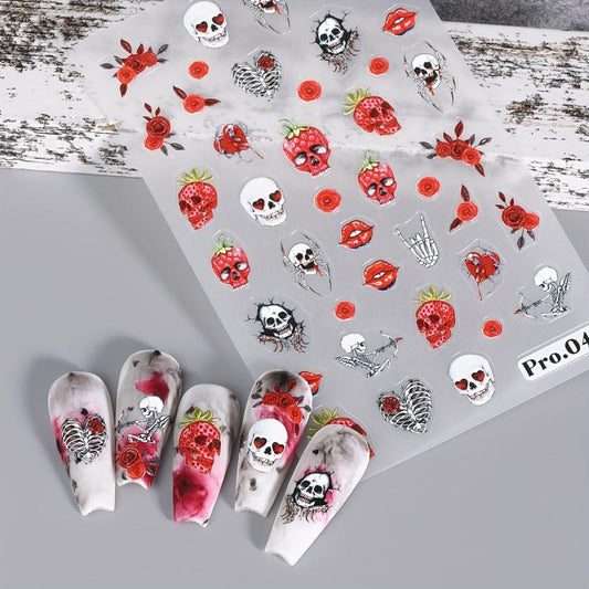 Halloween Nail Art Stickers 5D Embossed Skull Ghost Pumpkin Spider