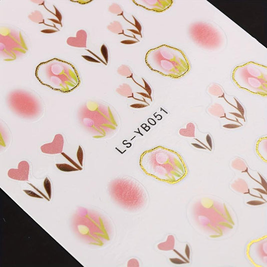 Sweet Tulip Nail Stickers w/ Golden Edge 3D Self-Adhesive Rabbit Decals