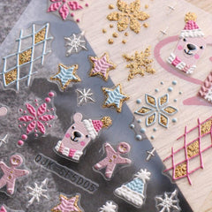 5D Glitter Christmas Nail Art Stickers - Snowflake Decals