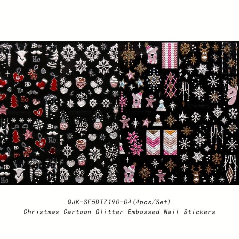 5D Glitter Christmas Nail Art Stickers - Snowflake Decals