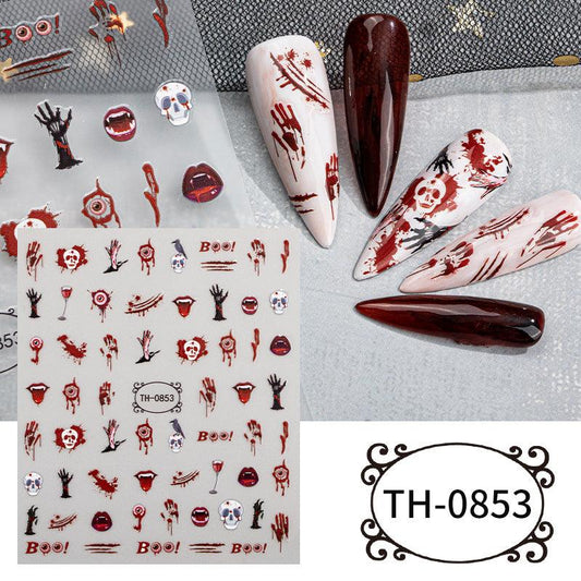 5pcs Luminous Halloween Nail Art Stickers Skull Witch Bat Nail Art Decals