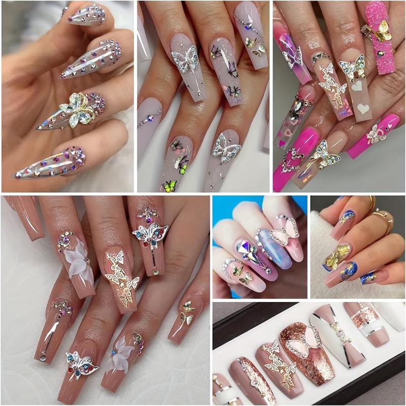 30pcs Rhinestone Butterfly Nail Charms 3D Nail Art Accessories
