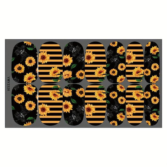 Sunflower Nail Polish Stickers Nail Strips Art Decals for Women Girls