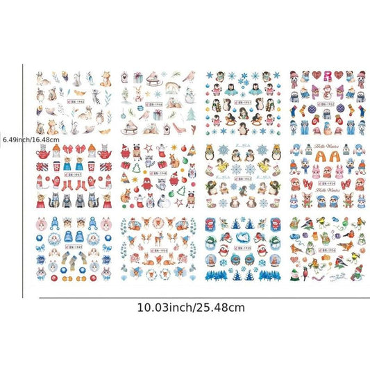 12pcs Snowflake Christmas Nail Stickers Adhesive Nail Art Decals for Women