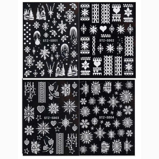 3D Embossed Christmas Snowflake Nail Art Stickers Decals