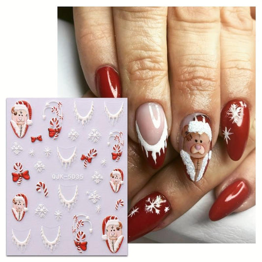 5D Christmas Nail Art Stickers Santa Snowflake Gift Decals Self Adhesive