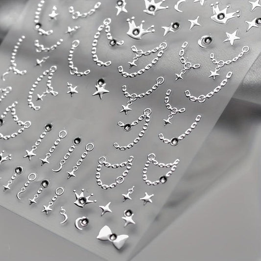 Golden Bronzing Chain Crown Star Nail Art Stickers Self Adhesive Nail Art Decals