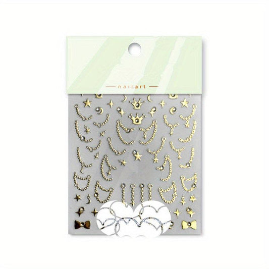 Golden Bronzing Chain Crown Star Nail Art Stickers Self Adhesive Nail Art Decals