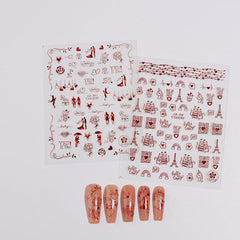 3D Red Nail Stickers For Couples Embossed Nail Art Slider Decoration