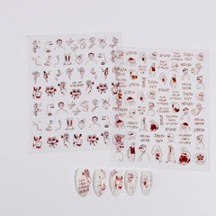 3D Red Nail Stickers For Couples Embossed Nail Art Slider Decoration