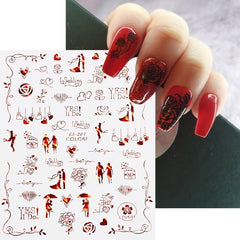 3D Red Nail Stickers For Couples Embossed Nail Art Slider Decoration
