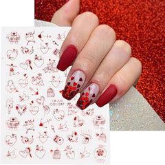 3D Red Nail Stickers For Couples Embossed Nail Art Slider Decoration