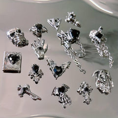 Halloween Nail Art Charms With Rhinestone 3D Alloy Skull Heart Bat Pendant
