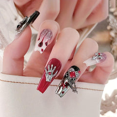 Halloween Nail Art Charms With Rhinestone 3D Alloy Skull Heart Bat Pendant