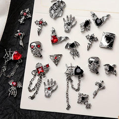 Halloween Nail Art Charms With Rhinestone 3D Alloy Skull Heart Bat Pendant