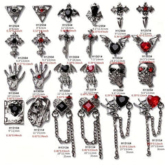 Halloween Nail Art Charms With Rhinestone 3D Alloy Skull Heart Bat Pendant