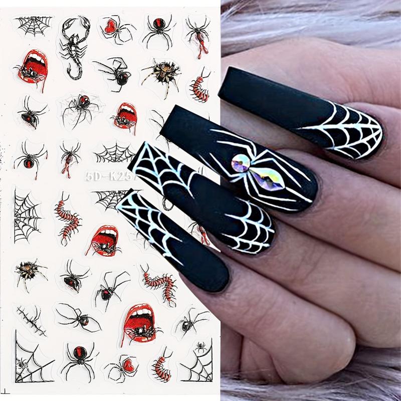 2pcs 5D Halloween Nail Stickers Devil's Eye Spider Self Adhesive