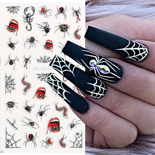 2pcs 5D Halloween Nail Stickers Devil's Eye Spider Self Adhesive