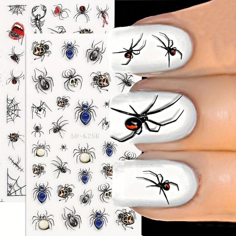 2pcs 5D Halloween Nail Stickers Devil's Eye Spider Self Adhesive