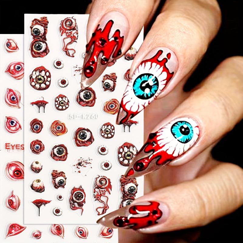 2pcs 5D Halloween Nail Stickers Devil's Eye Spider Self Adhesive