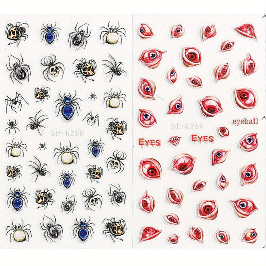 2pcs 5D Halloween Nail Stickers Devil's Eye Spider Self Adhesive