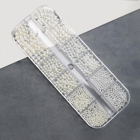 12 Grids Faux Pearl Nail Art Decoration Half Round Flat Bottom Nail Accessories