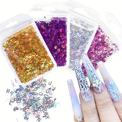 1pc Holographic Letter Nail Art Glitter 3D English Alphabet Nail Designs
