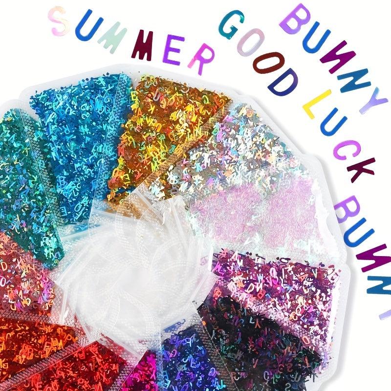 1pc Holographic Letter Nail Art Glitter 3D English Alphabet Nail Designs