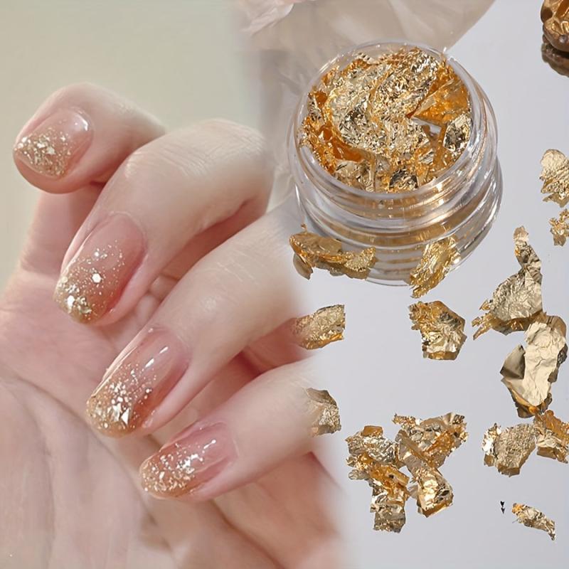3D Sparking Nail Foil Golden Silver Flakes Nail Glitter Metallic Nail Art