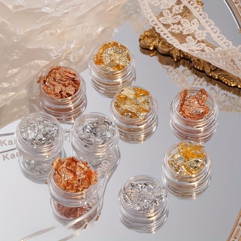 3D Sparking Nail Foil Golden Silver Flakes Nail Glitter Metallic Nail Art