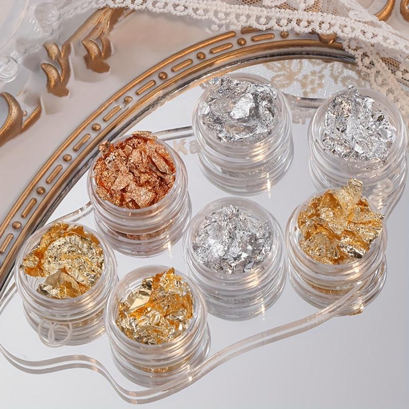 3D Sparking Nail Foil Golden Silver Flakes Nail Glitter Metallic Nail Art