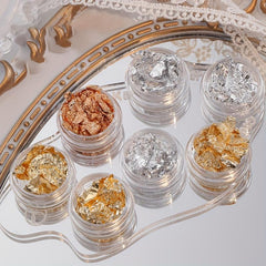 3D Sparking Nail Foil Golden Silver Flakes Nail Glitter Metallic Nail Art