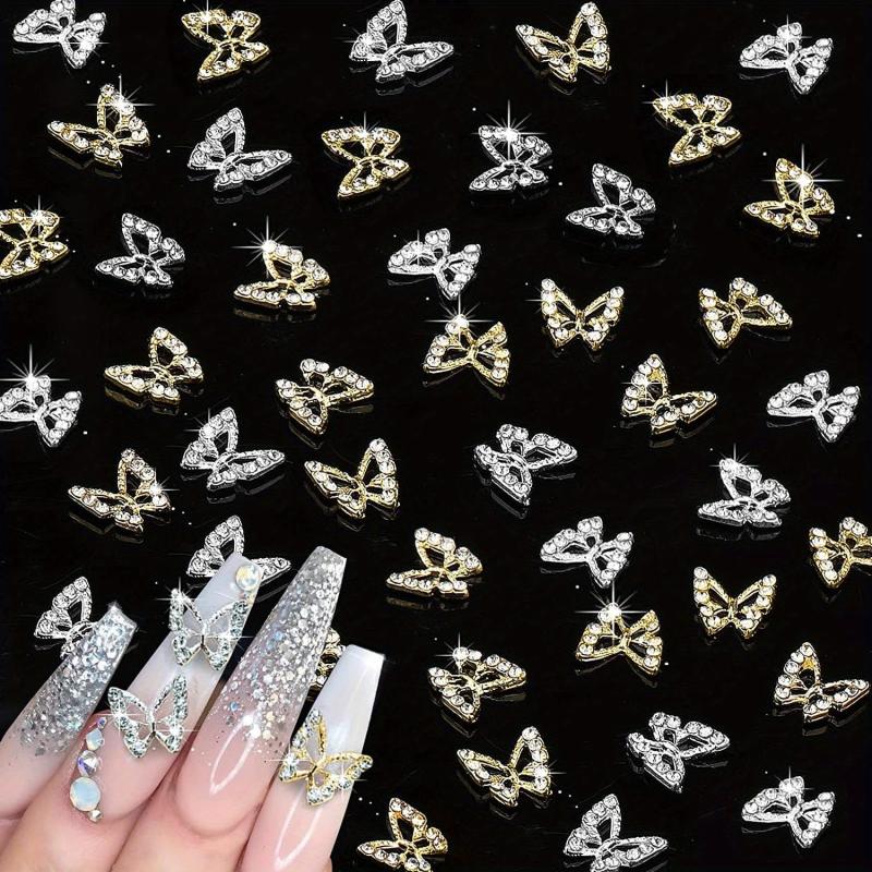 40 pcs Metal Rhinestone 3D Butterfly Nail Charms for Nail Art